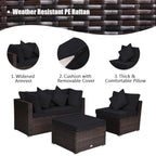 Set Mobili da Giardino in Rattan 4 Pezzi con Cuscini e Cuscini Decorativi Rimovibili - Divano ad Angolo: 74 x 74 x 63,5
