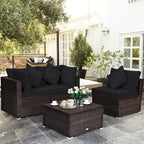 Set Mobili da Giardino in Rattan 4 Pezzi con Cuscini e Cuscini Decorativi Rimovibili - Divano ad Angolo: 74 x 74 x 63,5
