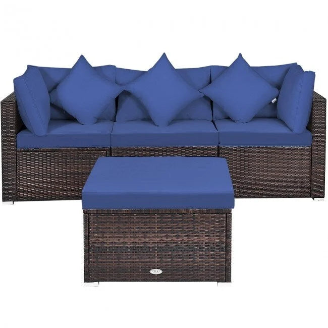 Set Mobili da Giardino in Rattan 4 Pezzi con Cuscini e Cuscini Decorativi Rimovibili - Divano ad Angolo: 74 x 74 x 63,5