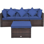 Set Mobili da Giardino in Rattan 4 Pezzi con Cuscini e Cuscini Decorativi Rimovibili - Divano ad Angolo: 74 x 74 x 63,5