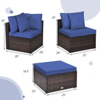 Set Mobili da Giardino in Rattan 4 Pezzi con Cuscini e Cuscini Decorativi Rimovibili - Divano ad Angolo: 74 x 74 x 63,5