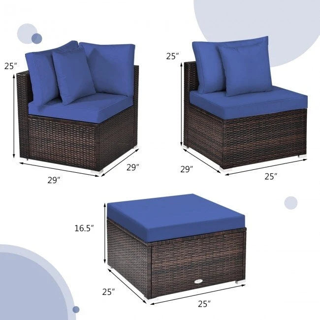 Set Mobili da Giardino in Rattan 4 Pezzi con Cuscini e Cuscini Decorativi Rimovibili - Divano ad Angolo: 74 x 74 x 63,5