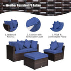 Set Mobili da Giardino in Rattan 4 Pezzi con Cuscini e Cuscini Decorativi Rimovibili - Divano ad Angolo: 74 x 74 x 63,5