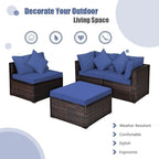 Set Mobili da Giardino in Rattan 4 Pezzi con Cuscini e Cuscini Decorativi Rimovibili - Divano ad Angolo: 74 x 74 x 63,5