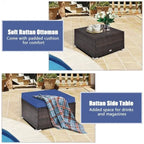 Set Mobili da Giardino in Rattan 4 Pezzi con Cuscini e Cuscini Decorativi Rimovibili - Divano ad Angolo: 74 x 74 x 63,5