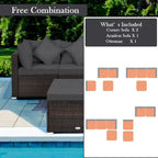 Set Mobili da Giardino in Rattan 4 Pezzi con Cuscini e Cuscini Decorativi Rimovibili - Divano ad Angolo: 74 x 74 x 63,5