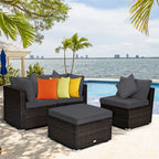 Set Mobili da Giardino in Rattan 4 Pezzi con Cuscini e Cuscini Decorativi Rimovibili - Divano ad Angolo: 74 x 74 x 63,5