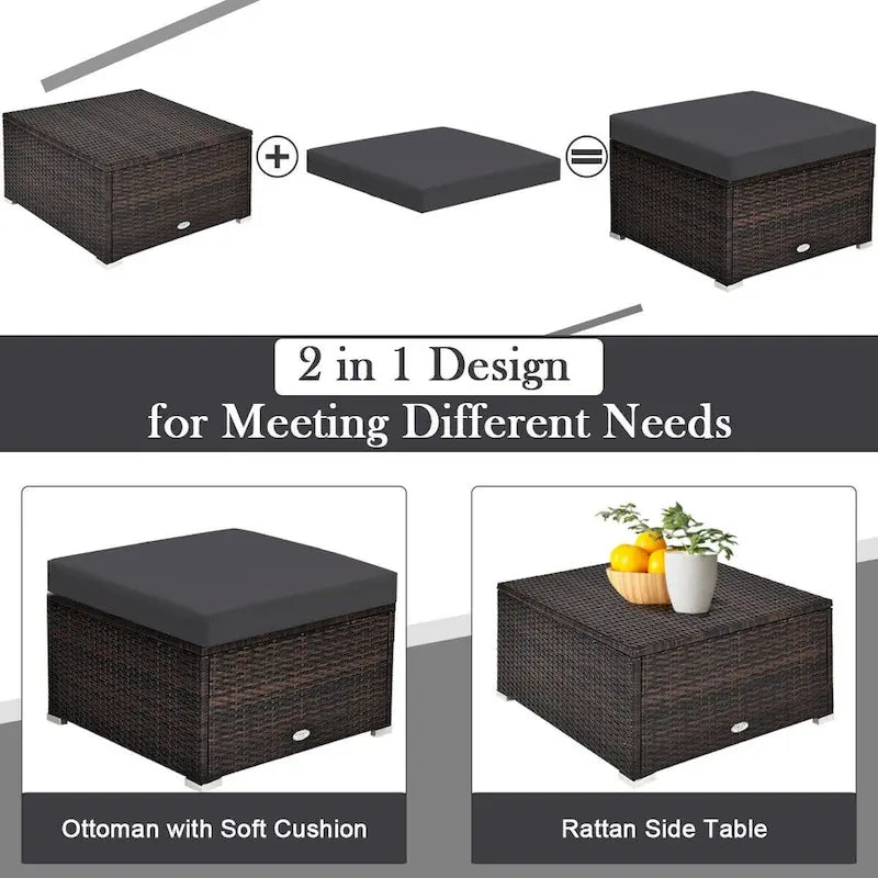 Set Mobili da Giardino in Rattan 4 Pezzi con Cuscini e Cuscini Decorativi Rimovibili - Divano ad Angolo: 74 x 74 x 63,5