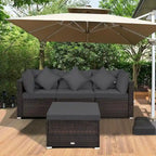 Set Mobili da Giardino in Rattan 4 Pezzi con Cuscini e Cuscini Decorativi Rimovibili - Divano ad Angolo: 74 x 74 x 63,5