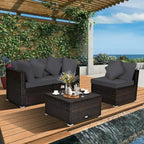 Set Mobili da Giardino in Rattan 4 Pezzi con Cuscini e Cuscini Decorativi Rimovibili - Divano ad Angolo: 74 x 74 x 63,5