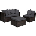 Set Mobili da Giardino in Rattan 4 Pezzi con Cuscini e Cuscini Decorativi Rimovibili - Divano ad Angolo: 74 x 74 x 63,5