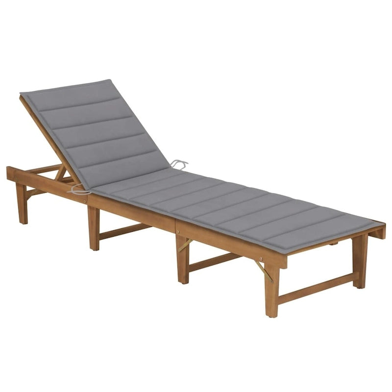 vidaXL Patio Lounge Chair with Cushion Folding Sunlounger Solid Acacia Wood - 78.7 x 24 x 11.8/33.9