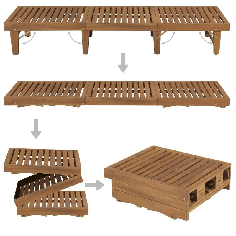 vidaXL Sdraio da Giardino con Cuscino Pieghevole Legno Massello di Acacia - 78.7 x 24 x 11.8/33.9