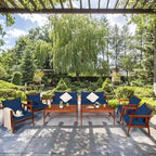 Costway Set Mobili da Giardino in Rattan 8 Pezzi con Telaio in Legno di Acacia e Cuscini