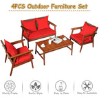Costway Set Mobili da Giardino in Rattan 8 Pezzi con Telaio in Legno di Acacia e Cuscini