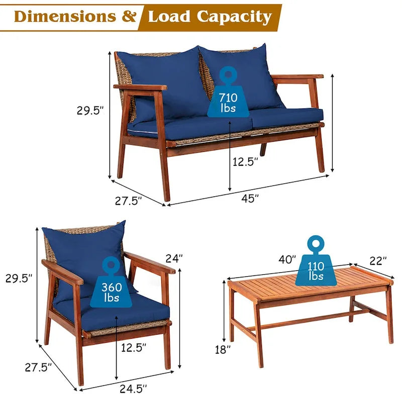 Costway Set Mobili da Giardino in Rattan 8 Pezzi con Telaio in Legno di Acacia e Cuscini