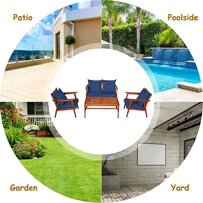 Costway Set Mobili da Giardino in Rattan 8 Pezzi con Telaio in Legno di Acacia e Cuscini