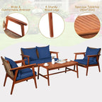 Costway Set Mobili da Giardino in Rattan 8 Pezzi con Telaio in Legno di Acacia e Cuscini