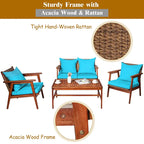 Costway Set Mobili da Giardino in Rattan 8 Pezzi con Telaio in Legno di Acacia e Cuscini