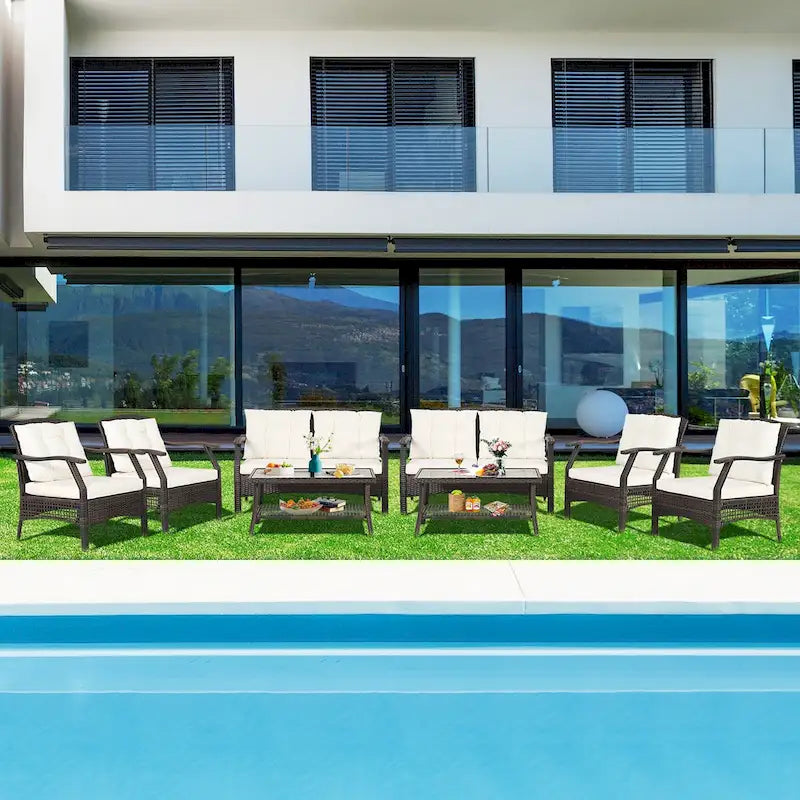 Costway Set da conversazione da esterno in rattan da 8 pezzi Set divano da patio in rattan con