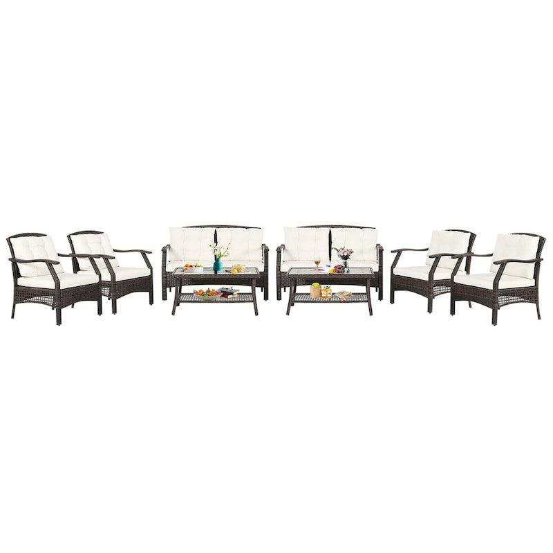 Costway Set da conversazione da esterno in rattan da 8 pezzi Set divano da patio in rattan con