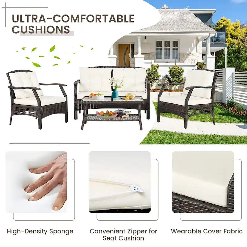 Costway Set da conversazione da esterno in rattan da 8 pezzi Set divano da patio in rattan con