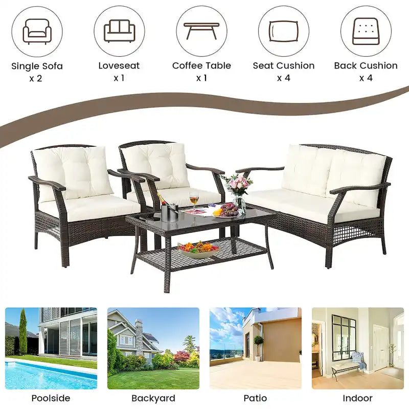 Costway Set da conversazione da esterno in rattan da 8 pezzi Set divano da patio in rattan con