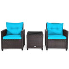 Gymax Set Salotto da Esterno in Rattan 3 Pezzi con Tavolino - Vedi Dettagli