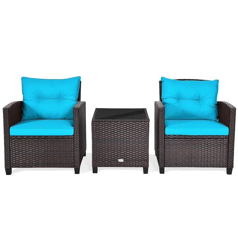 Gymax Set Salotto da Esterno in Rattan 3 Pezzi con Tavolino - Vedi Dettagli