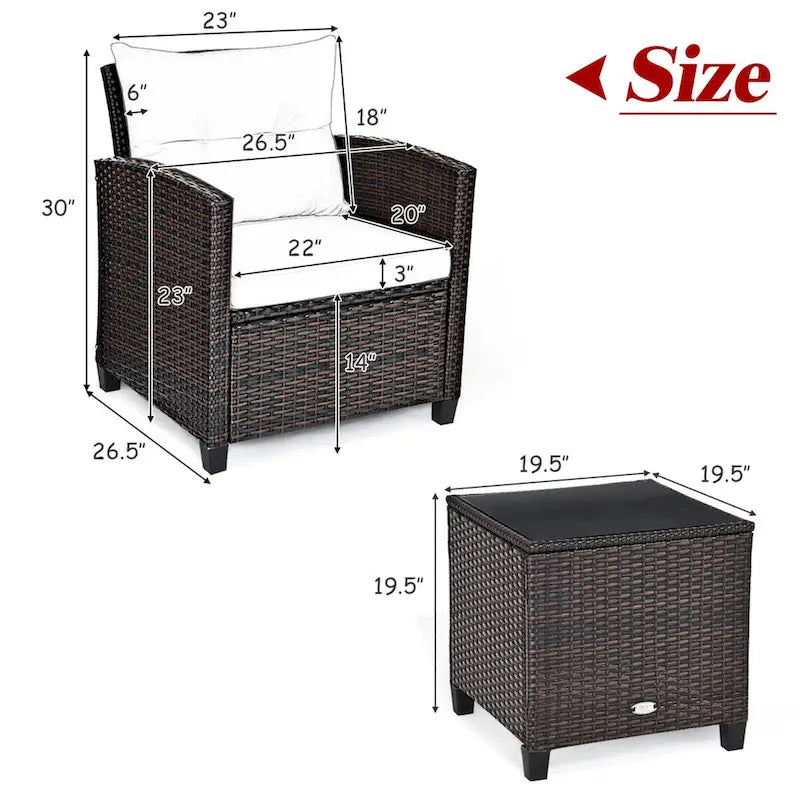 Gymax Set Salotto da Esterno in Rattan 3 Pezzi con Tavolino - Vedi Dettagli