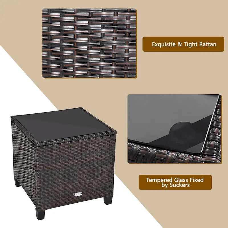 Gymax Set Salotto da Esterno in Rattan 3 Pezzi con Tavolino - Vedi Dettagli