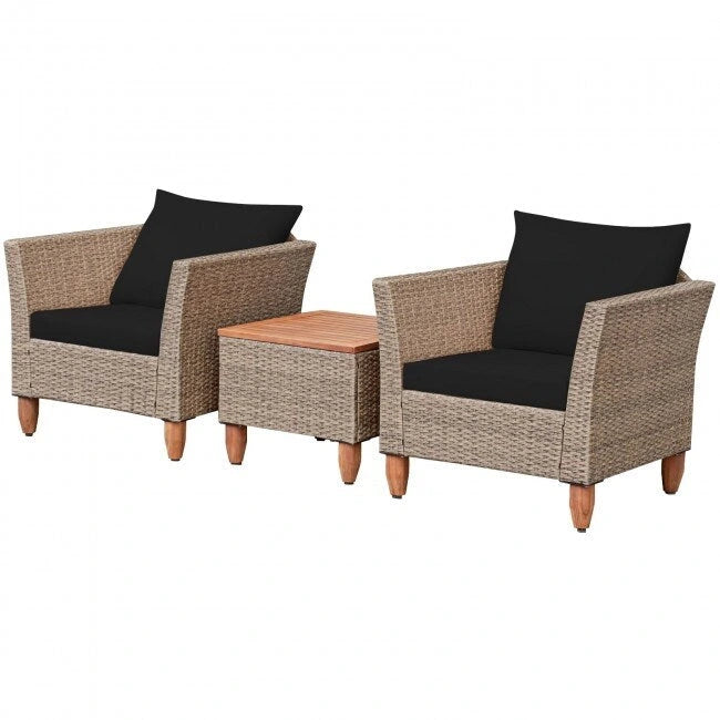 Set di mobili da giardino in rattan da 3 pezzi con cuscino lavabile per cortile o portico - 29 x 27 x 28 (L x P x A)