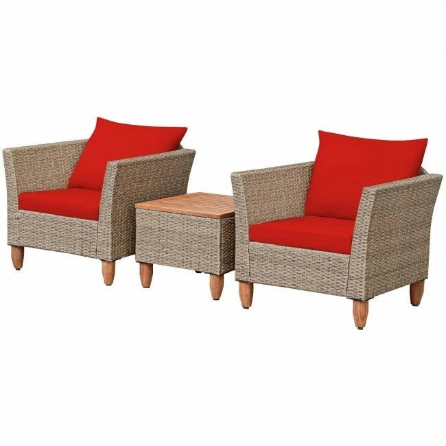 Set di mobili da giardino in rattan da 3 pezzi con cuscino lavabile per cortile o portico - 29 x 27 x 28 (L x P x A)