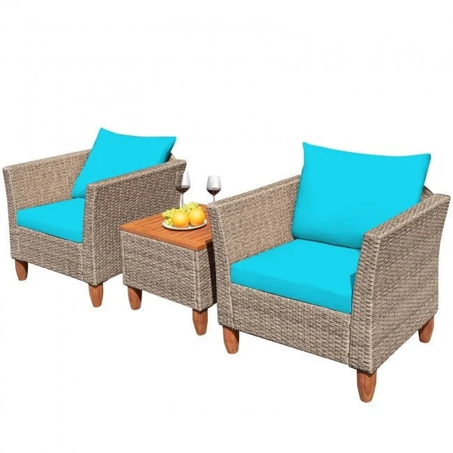 Set di mobili da giardino in rattan da 3 pezzi con cuscino lavabile per cortile o portico - 29 x 27 x 28 (L x P x A)