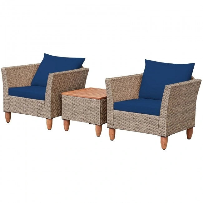 Set di mobili da giardino in rattan da 3 pezzi con cuscino lavabile per cortile o portico - 29 x 27 x 28 (L x P x A)