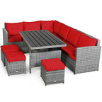 Ensemble de salle à manger d'extérieur en rotin 7 pièces avec canapé modulable, ottoman en osier et coussins moelleux