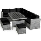 Ensemble de salle à manger d'extérieur en rotin 7 pièces avec canapé modulable, ottoman en osier et coussins moelleux
