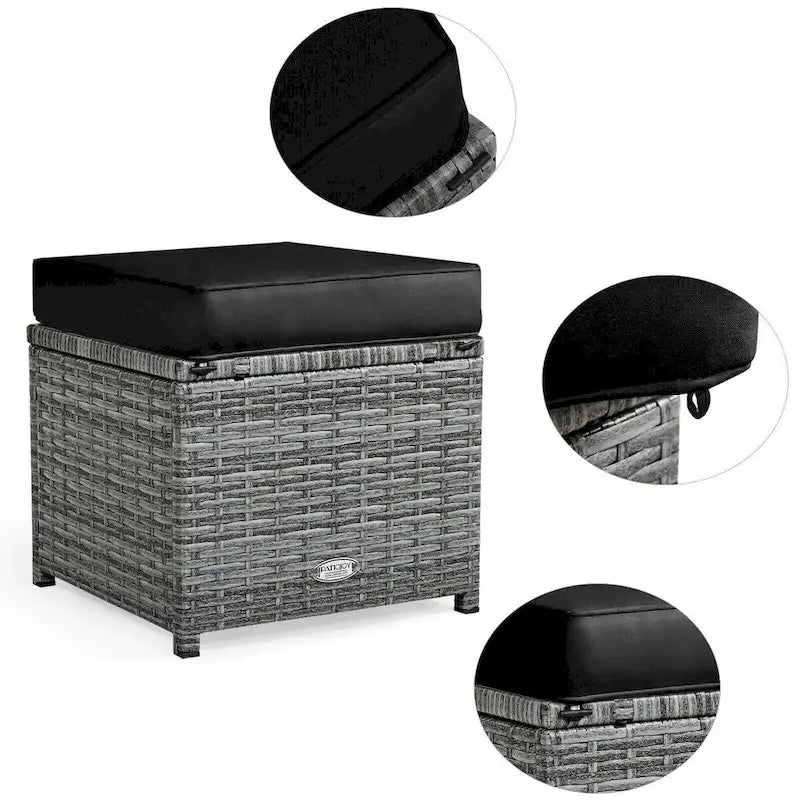 Ensemble de salle à manger d'extérieur en rotin 7 pièces avec canapé modulable, ottoman en osier et coussins moelleux