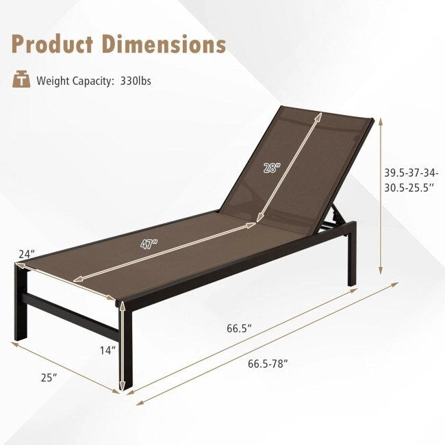 Chaises longues multipositions avec structure en aluminium inoxydable – 60,5-78 x 25 x 39,5-25,5 (L x l x H)
