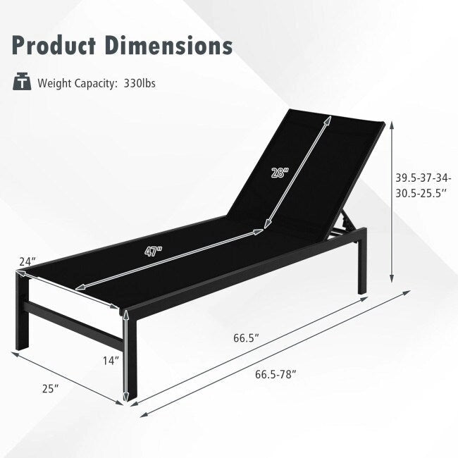 Chaises longues multipositions avec structure en aluminium inoxydable – 60,5-78 x 25 x 39,5-25,5 (L x l x H)