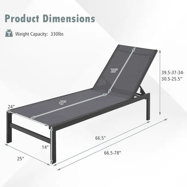 Chaises longues multipositions avec structure en aluminium inoxydable – 60,5-78 x 25 x 39,5-25,5 (L x l x H)