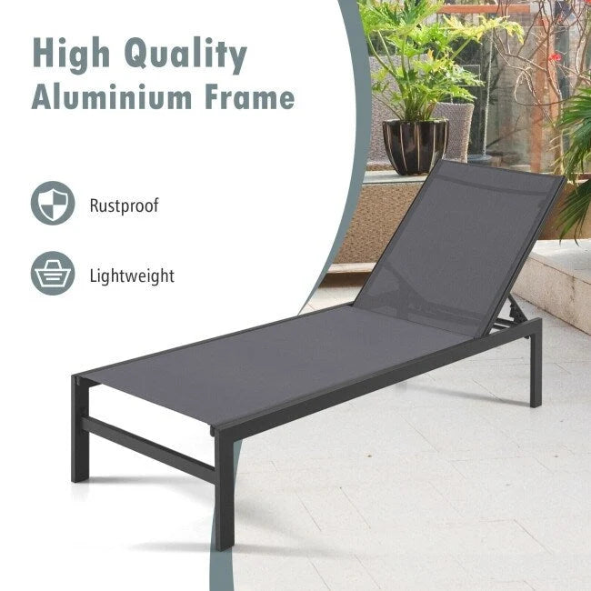Chaises longues multipositions avec structure en aluminium inoxydable – 60,5-78 x 25 x 39,5-25,5 (L x l x H)
