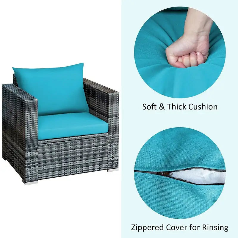 Set da bistrò con divano in rattan da esterno a 3 pezzi con cuscini - 28,5 (L) x 27,5 (W) x 27 (H)