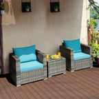 Set da bistrò con divano in rattan da esterno a 3 pezzi con cuscini - 28,5 (L) x 27,5 (W) x 27 (H)