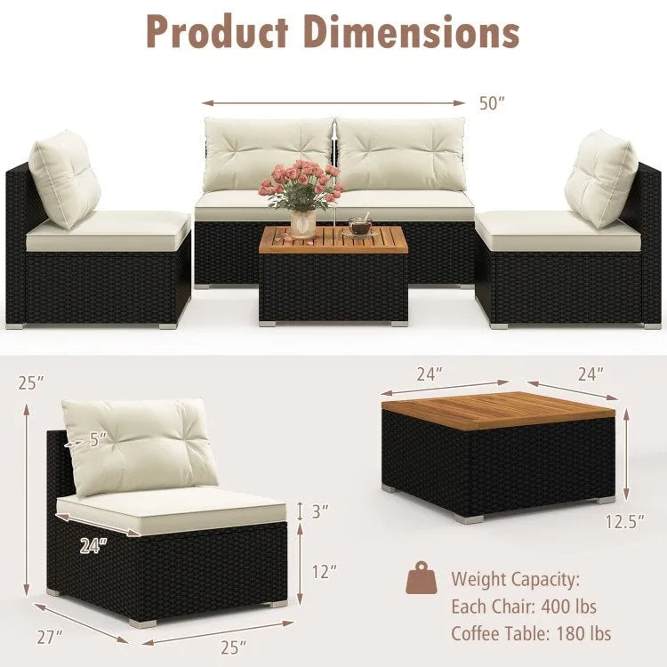 Ensemble de meubles de jardin modernes 5 pièces pour cour et bord de piscine - 27 x 25 x 25,5 (L x l x H)