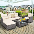 Set mobili da esterno in rattan 4 pezzi con cuscino e ripiano per tavolo - 27,5 x 47 x 30 (L x P x A)