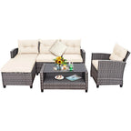 Set mobili da esterno in rattan 4 pezzi con cuscino e ripiano per tavolo - 27,5 x 47 x 30 (L x P x A)
