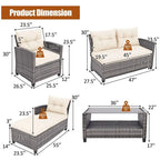 Set mobili da esterno in rattan 4 pezzi con cuscino e ripiano per tavolo - 27,5 x 47 x 30 (L x P x A)