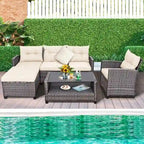 Set mobili da esterno in rattan 4 pezzi con cuscino e ripiano per tavolo - 27,5 x 47 x 30 (L x P x A)
