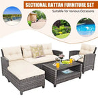 Set mobili da esterno in rattan 4 pezzi con cuscino e ripiano per tavolo - 27,5 x 47 x 30 (L x P x A)